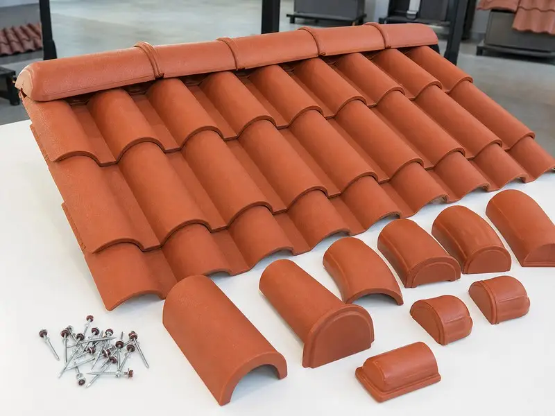 Synthetic Spanish roof tile accessories with ridge caps side caps end caps and screws