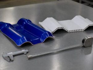 Solid corrugated and hollow UPVC roofing sheet profiles with a measuring tape